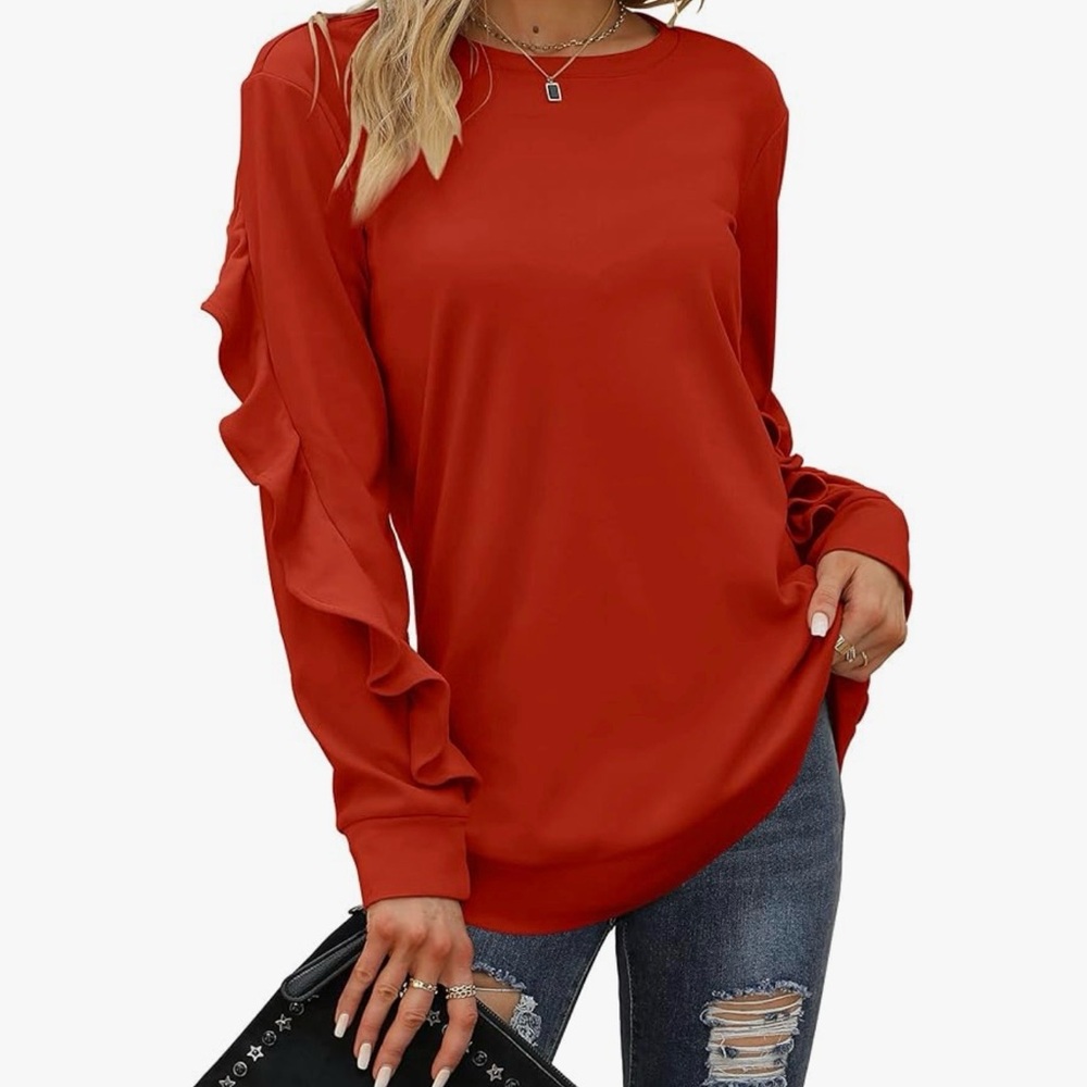 Burnt Orange Crew Neck Long Sleeve Top